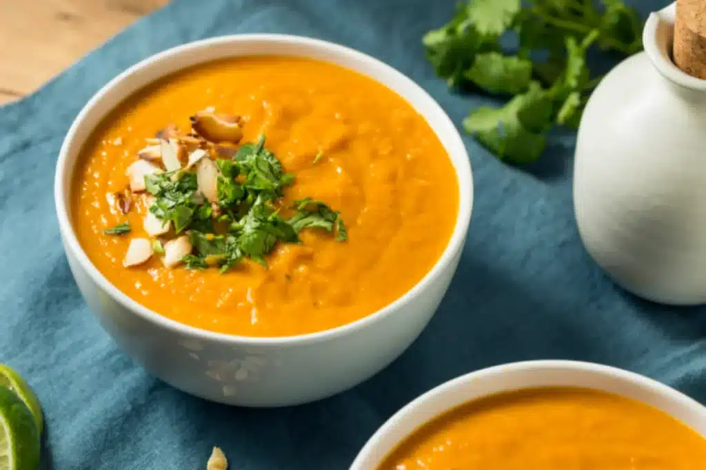 Sopa de cenoura com curry e leite de coco