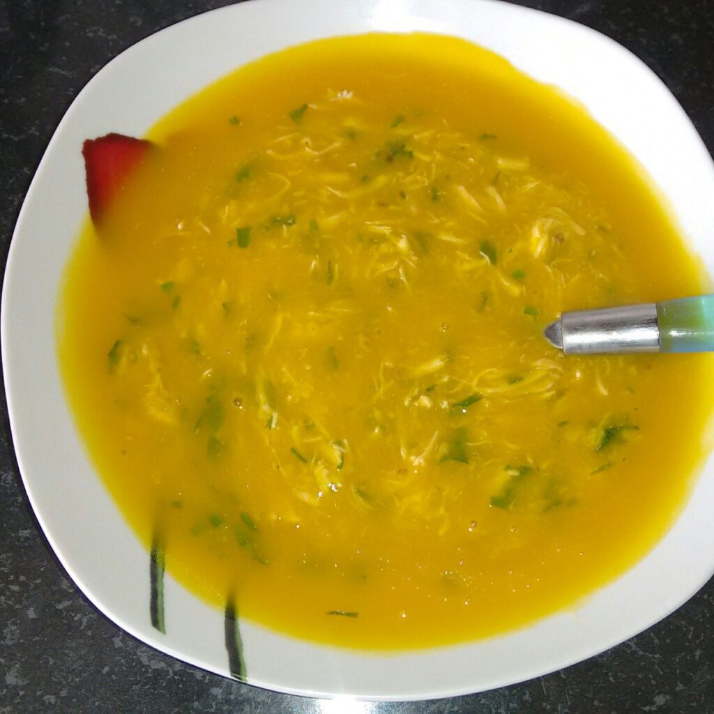 Sopa cremosa de frango com legumes