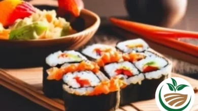 Sushi de frutas com arroz e nozes